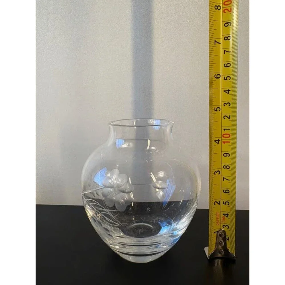 Etched Glass Rose Bowl Posy Vase Cut Floral Spray Clear Small Globe Form
